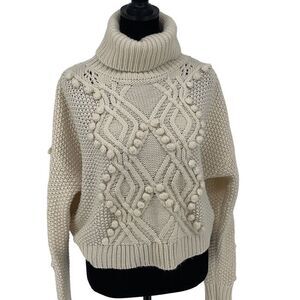 Allison Womens Pullover Sweater‎ 100% Acrylic Turtleneck Knit Cream Size Medium